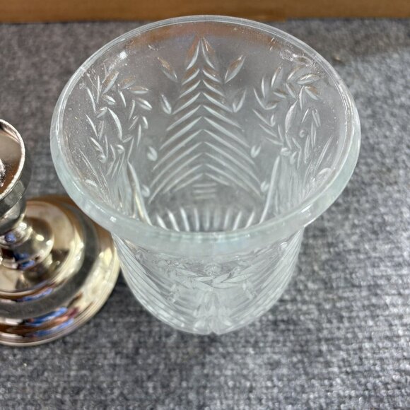 VTG Christmas Trees Hurricane Lamp Candle Holder Silvertone Base Y2K Farmhouse - Picture 12 of 16